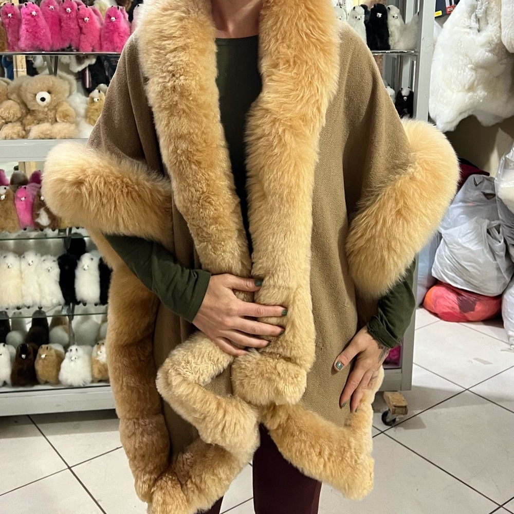 Luxurious Tan Fur Trimmed Cape